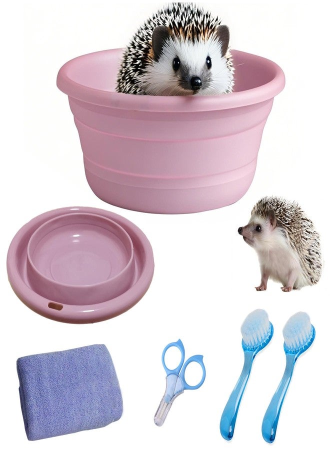 JSLZF Hedgehog Bath Supplies Grooming Kit: Foldable Bathtub, Nail Clippers, Bathing Brushes, Towel for Hedgehog Small Pets like Guinea Pigs - Image 1